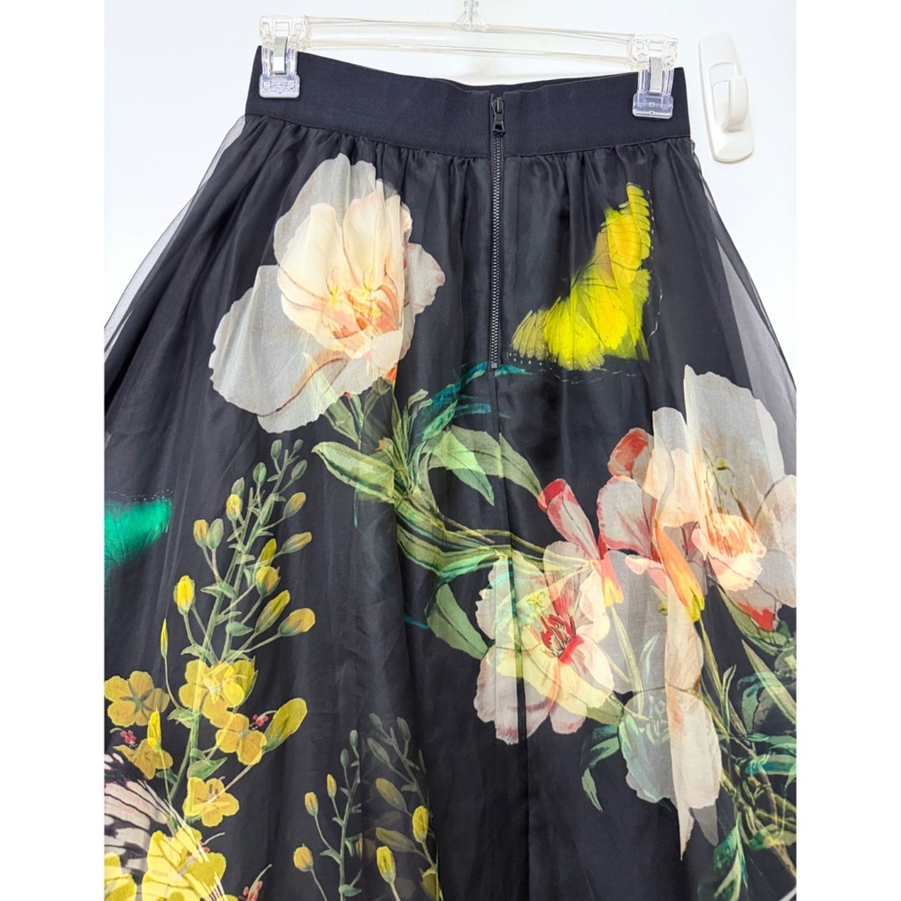 Alice + Olivia Nilda Maxi Skirt Black Essential Floral Silk Chiffon Full 0 - Picture 12 of 16